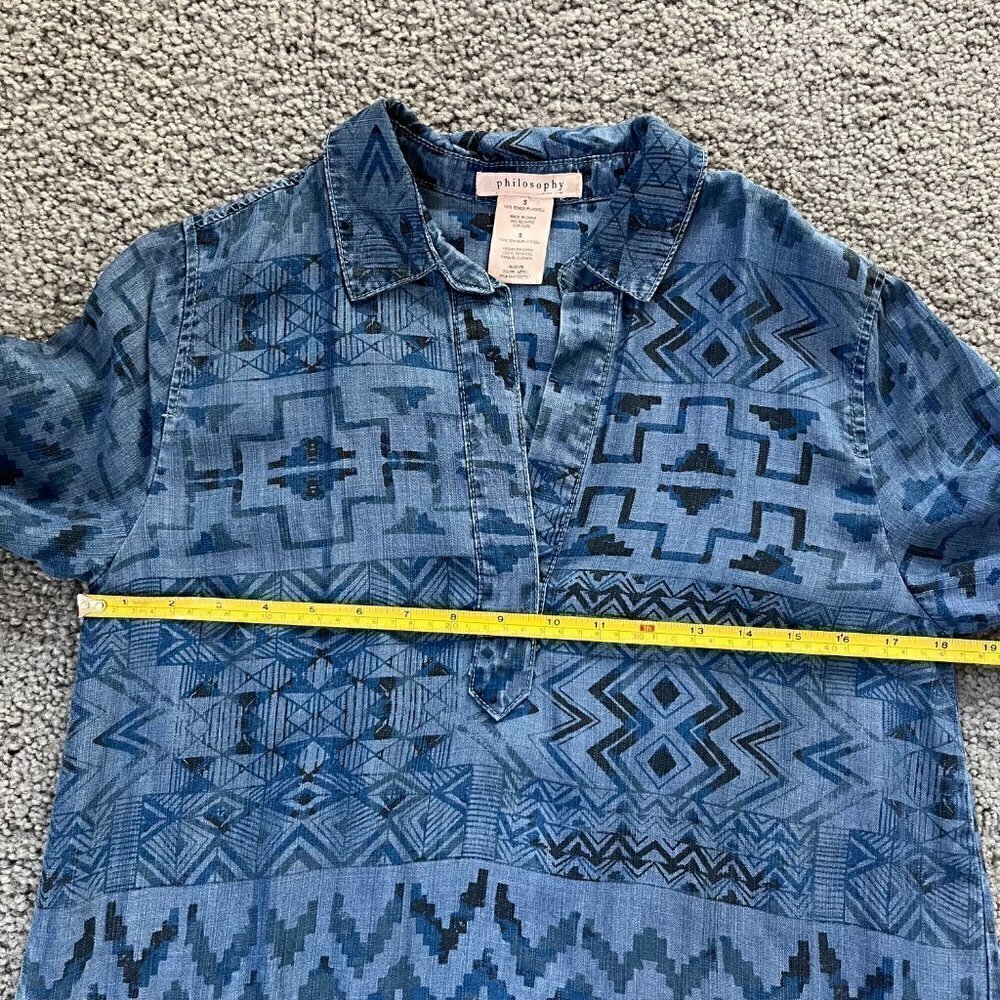 Philosophy Southwestern Aztec Navajo Print Chambray Popover Shirt Dress - Size S - Picture 8 of 14